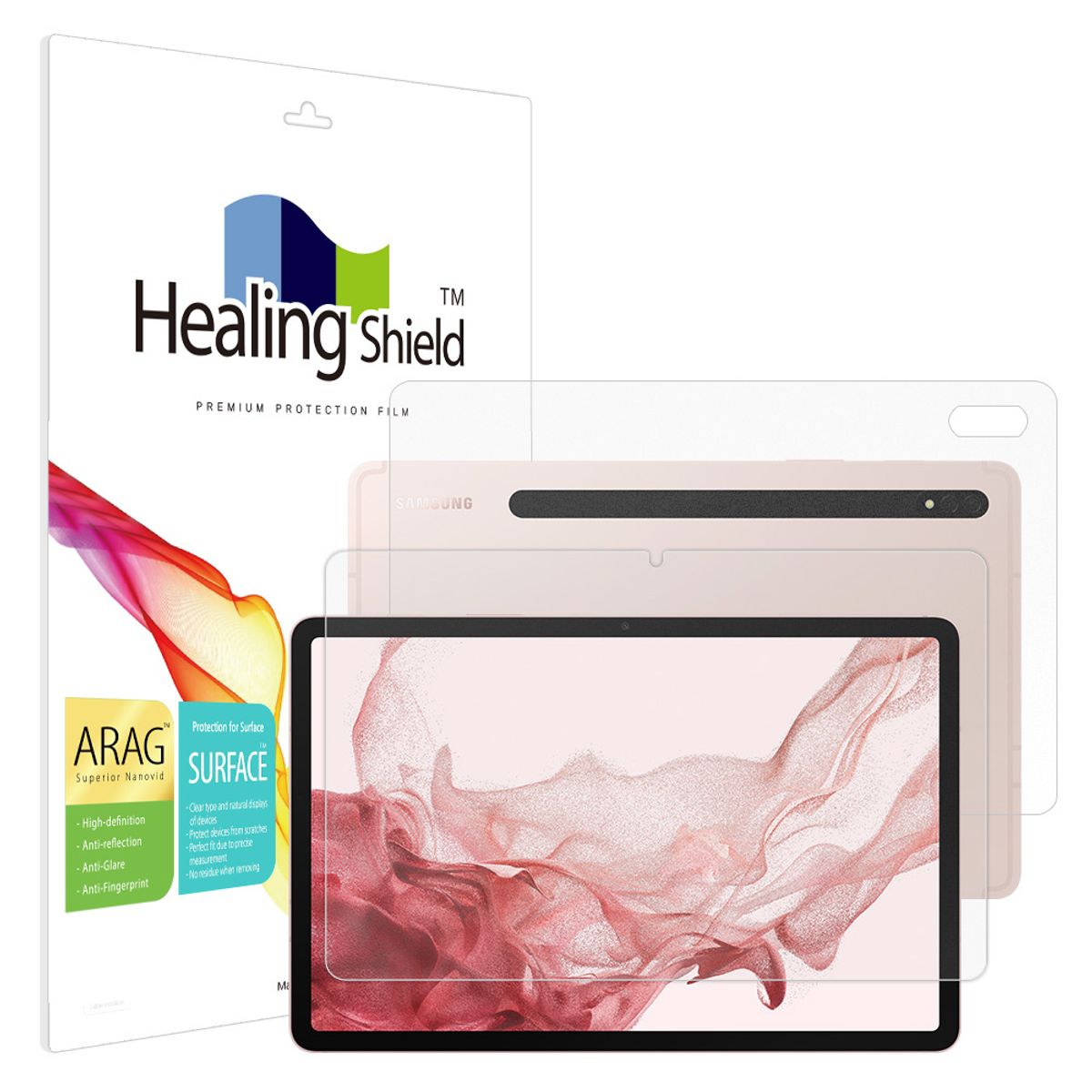 힐링쉴드(HEALINGSHIELD) 갤럭시탭S8 ARAG 고화질 저반사 액정보호필름1매 후면1매
