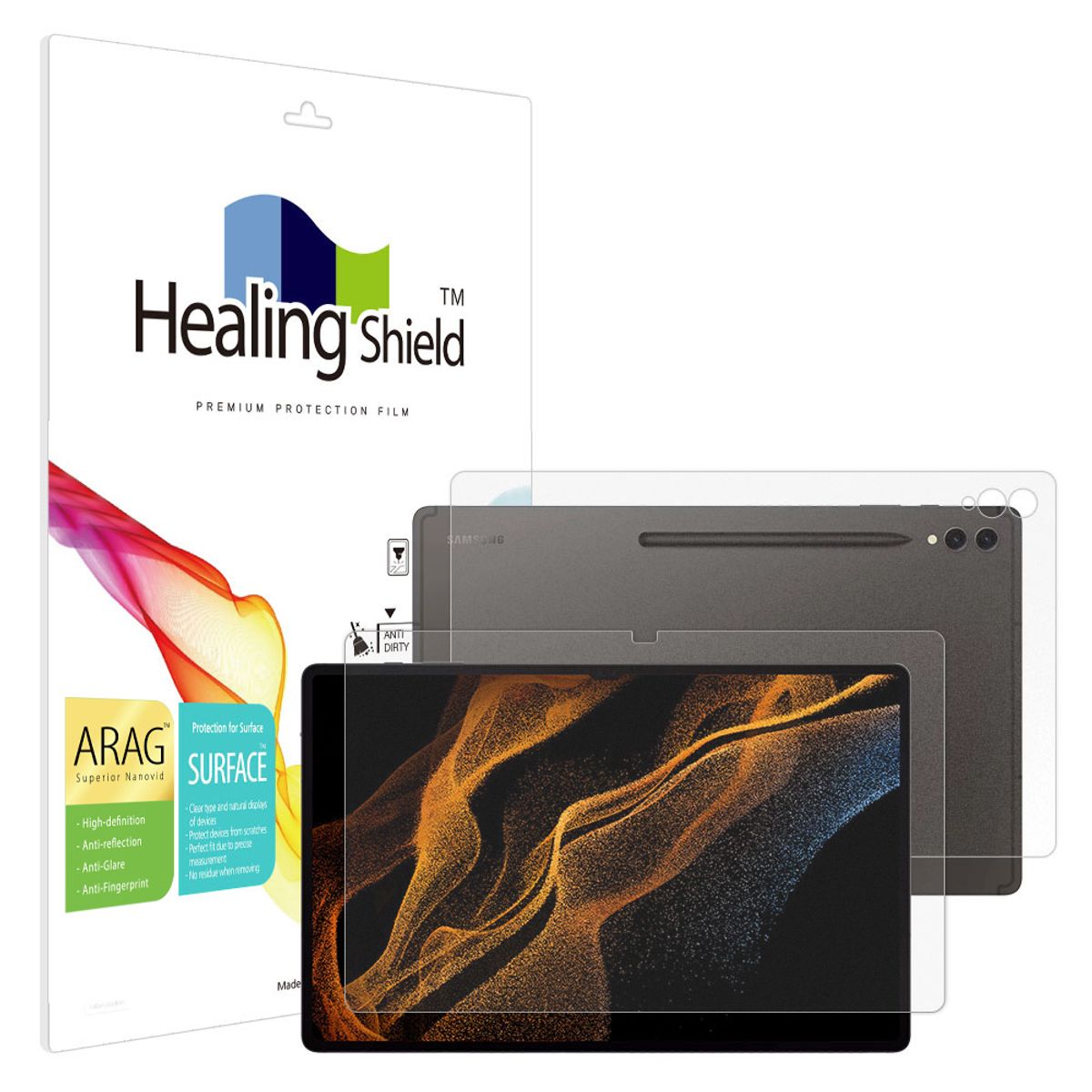 힐링쉴드(HEALINGSHIELD) 갤럭시탭S9 울트라 ARAG 고화질 저반사 액정보호필름1매 후면1매