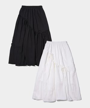 레이스 셔링 리본 코튼 밴딩 롱 캉캉 스커트 _2COLOR