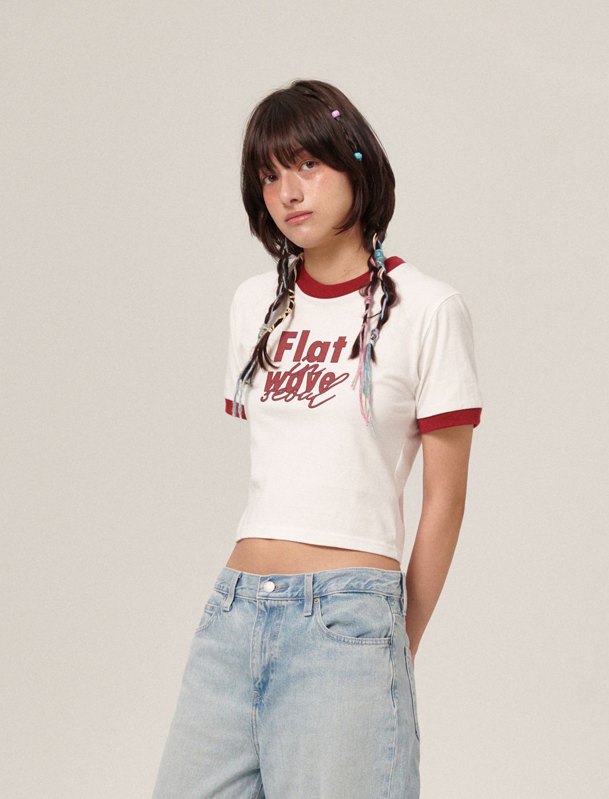 플랫웨이브 인 서울(FLATWAVE IN SEOUL) Mnai Crop Print T-Shirt White