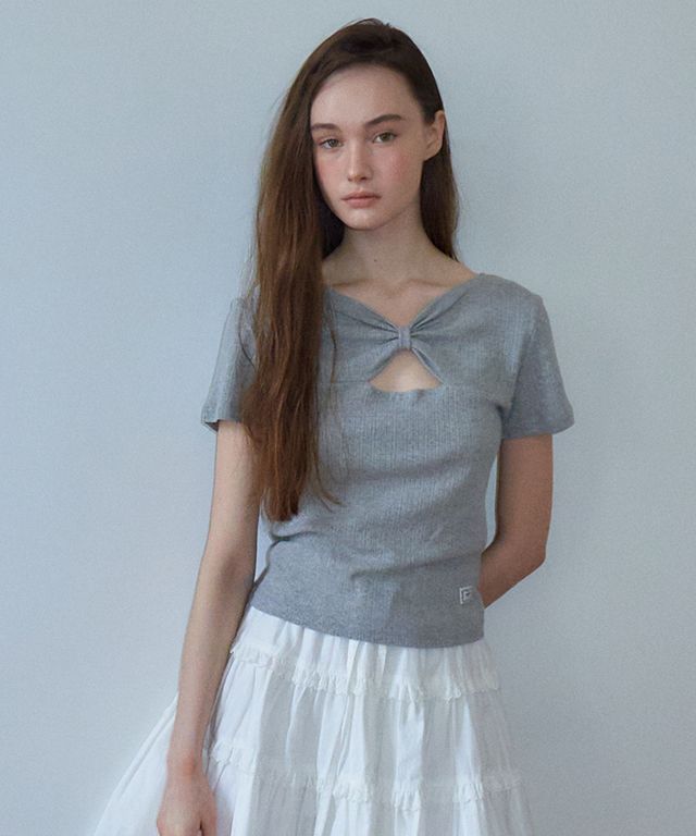 Tシャツ・カットソー RONRON KNOT RIBBON SLIT LONG SLEEVE GREY Division Long Sleeve Light Grey – ROA