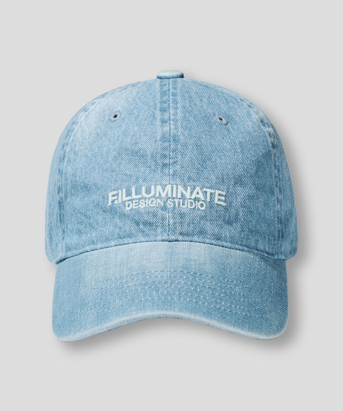 필루미네이트(FILLUMINATE) 타이포 로고 워시드 데님 볼 캡-스카이블루