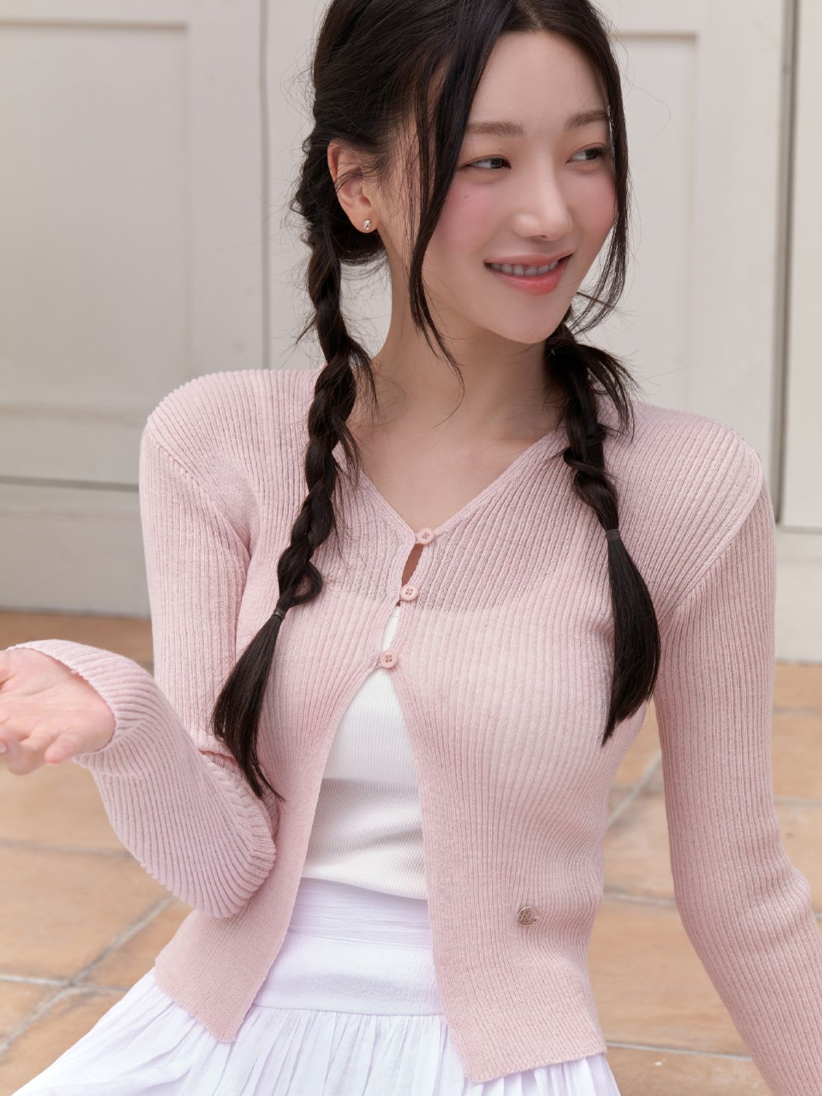 리엘(RE L) Linen 3 button cardigan (rosy pink)