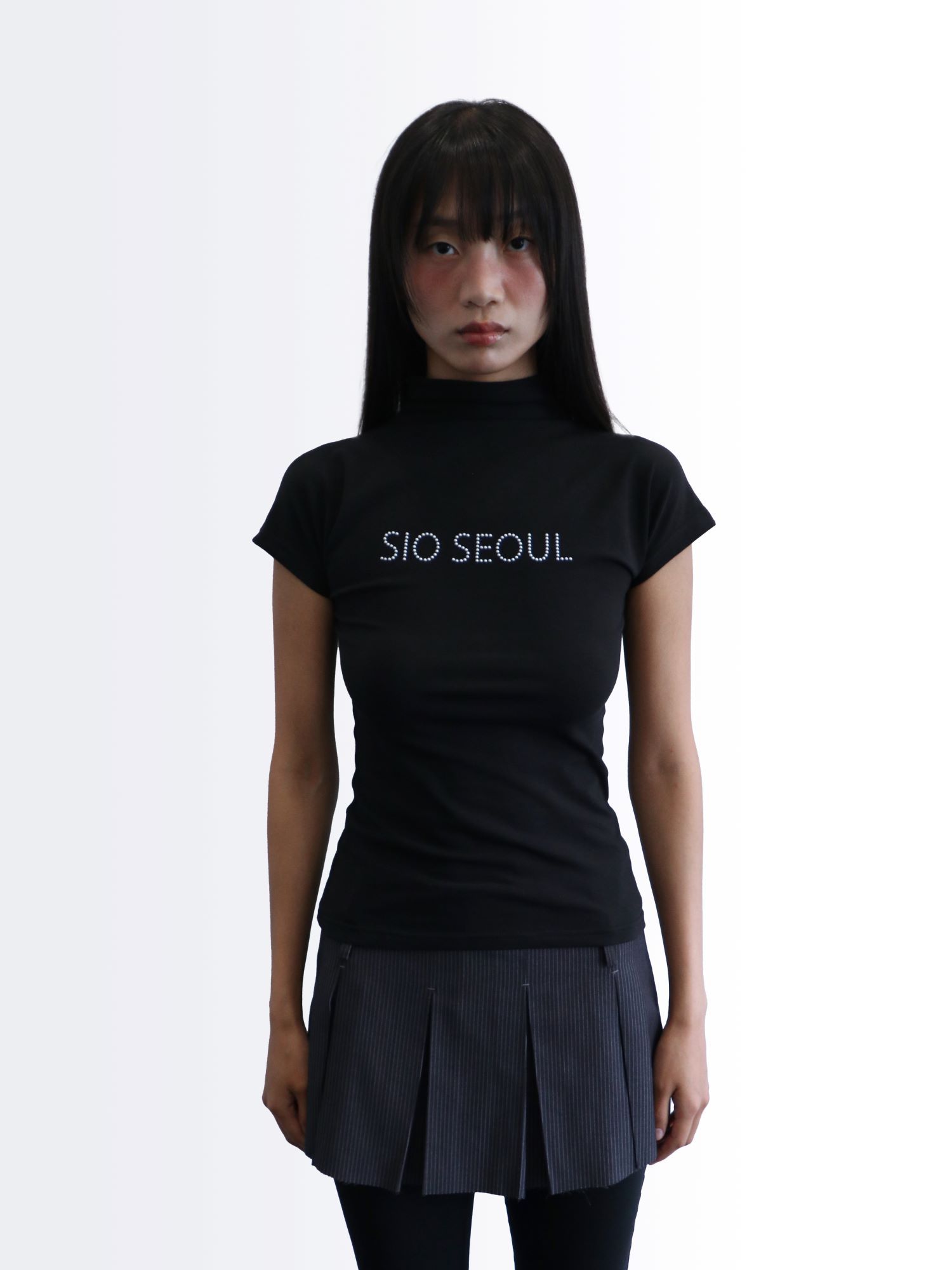 MUSINSA | SIO Sio Seoul Half Neck Top [Black]
