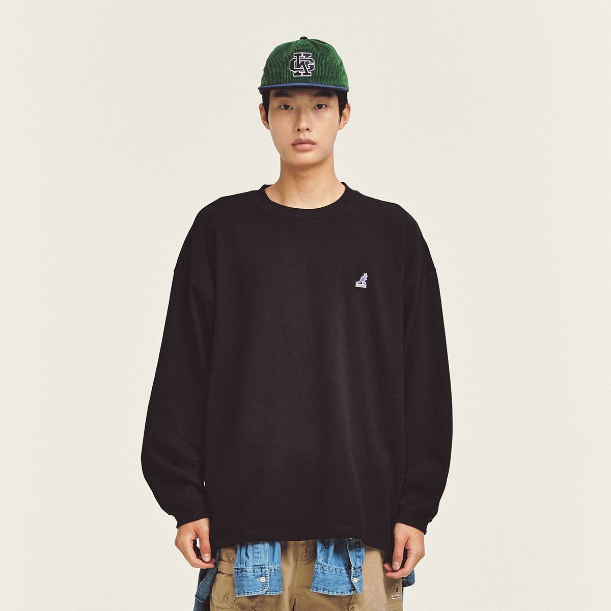 캉골(KANGOL) 헤비 싱글 롱슬리브 티셔츠 3530 블랙