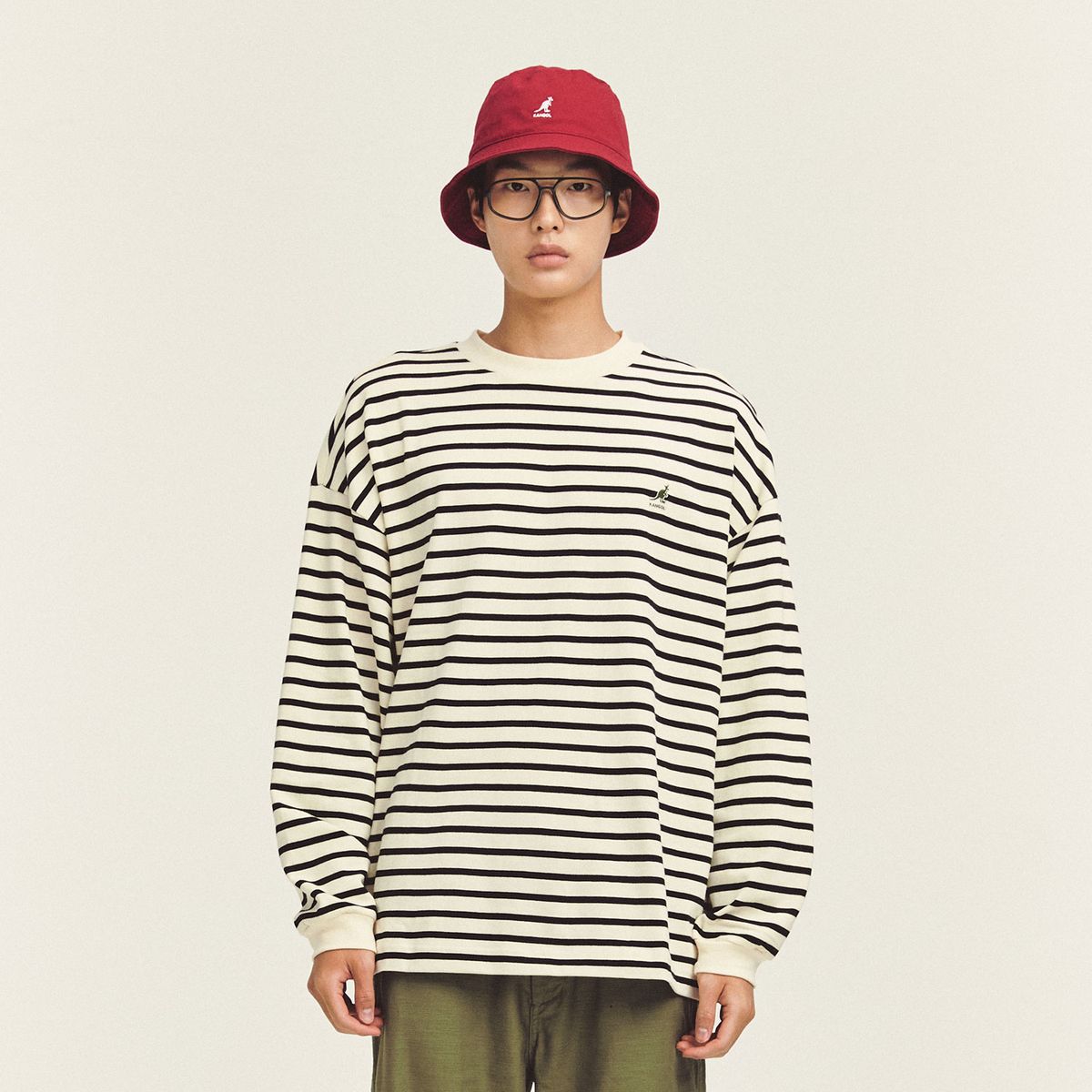 캉골(KANGOL) 스트라이프 롱슬리브 티셔츠 3531 블랙