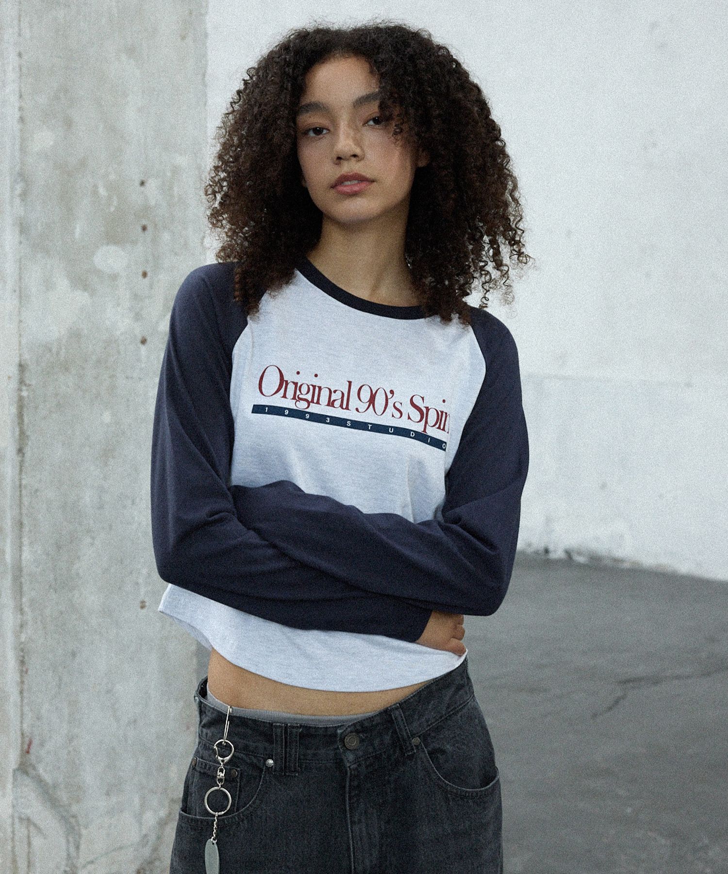 MUSINSA | 1993STUDIO Original Raglan Crop Long Sleeve_Grey