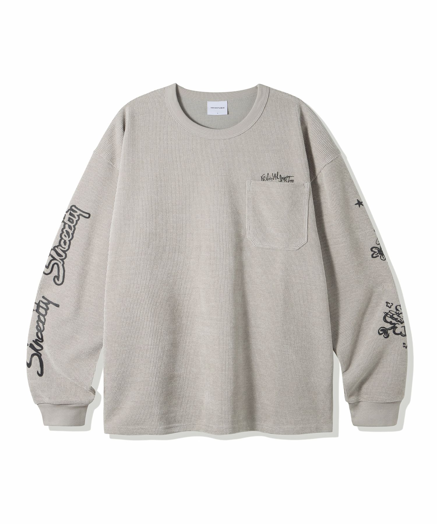 Tシャツ・カットソー 1993studio Lettering graphic waffle long sleeve beige MUSINSA | 1993STUDIO Lettering graphic waffle long sleeve_beige
