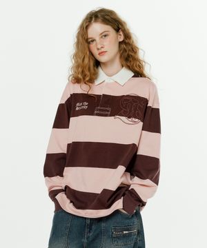 아플리케 카라 럭비티셔츠_핑크