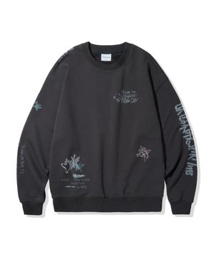드로잉 그래픽 스웨트 셔츠_차콜