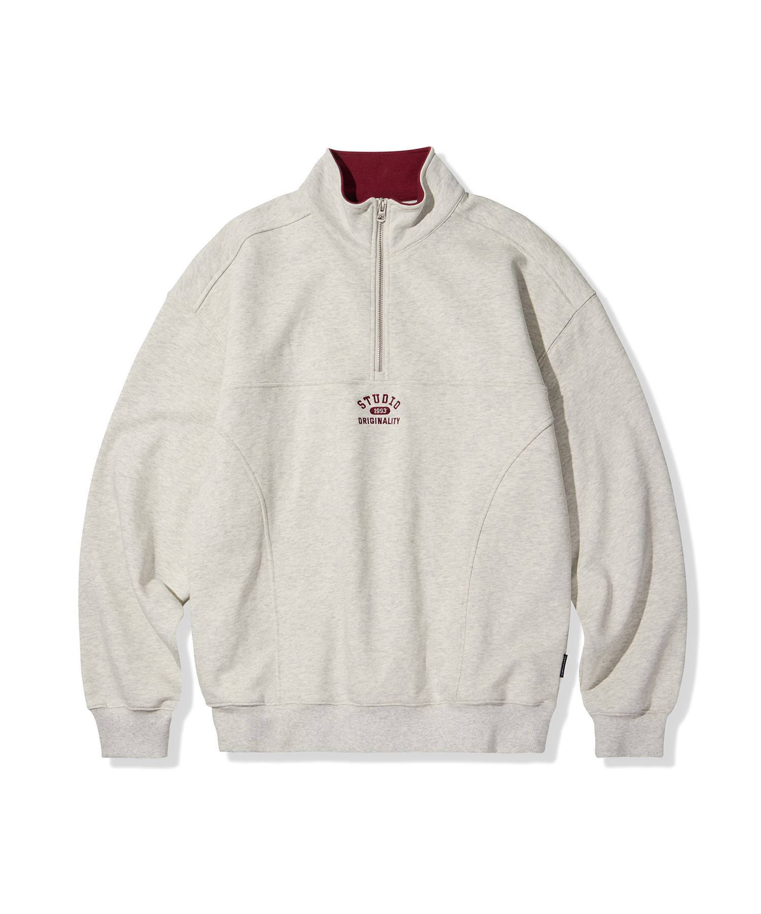 ◇1993studio◇ Retro back point sweatshirt oat beige MUSINSA | 1993STUDIO Small logo half zip-up sweatshirt_Oat Beige
