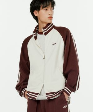 파이핑 트랙 피케 집업_버건디