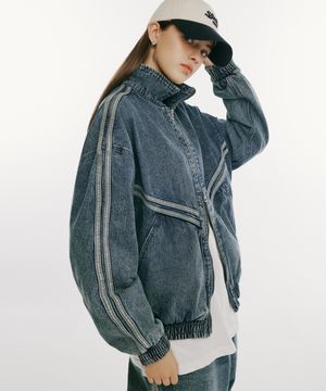 심볼 로고 트랙 데님 집업 자켓_라이트블루