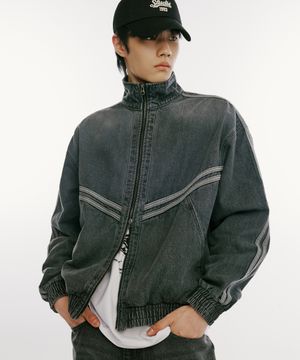 심볼 로고 트랙 데님 집업 자켓_다크그레이