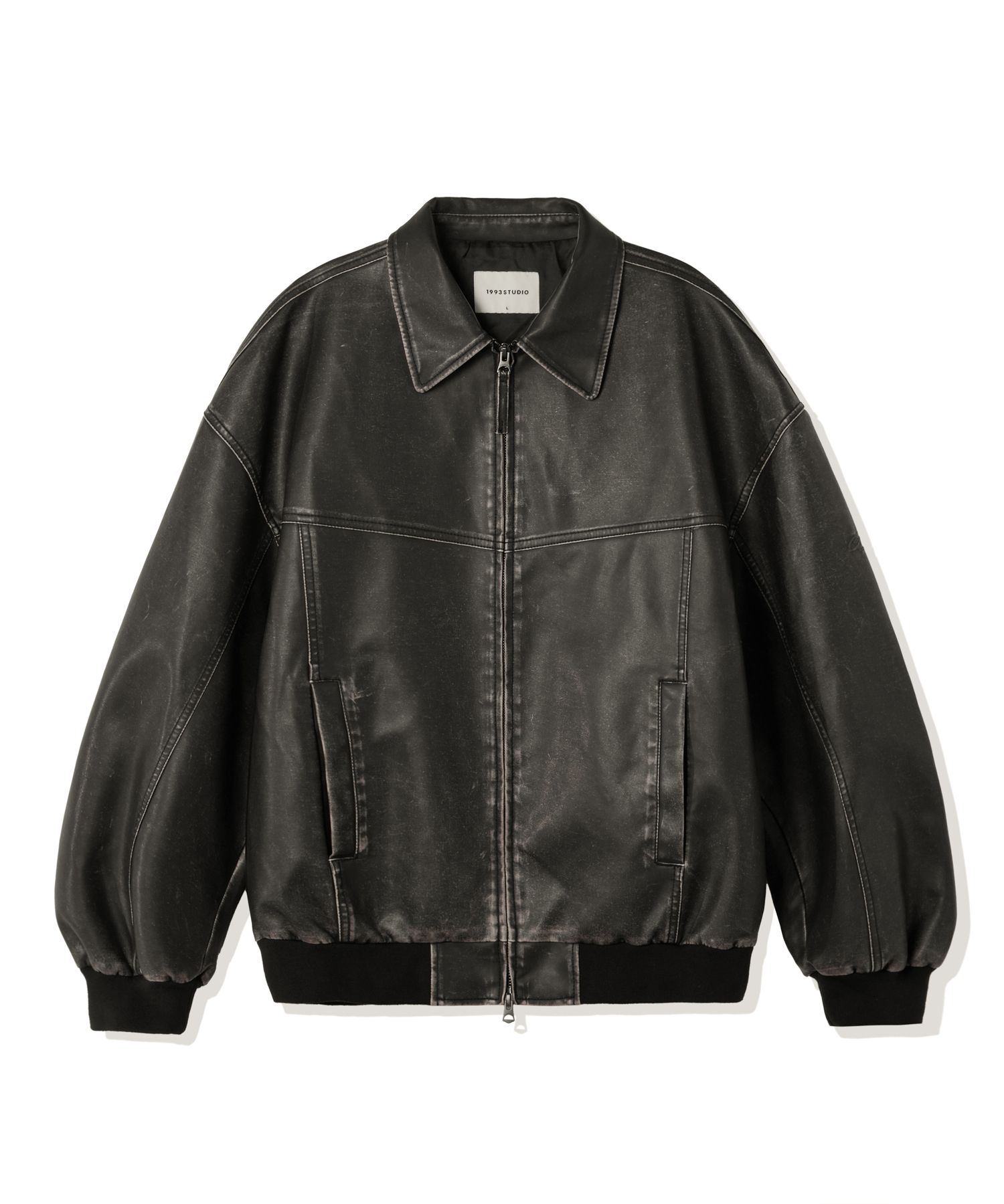 ジャケット・アウター Vintage leather bomber jacket black MUSINSA | 1993STUDIO Crack washed leather bomber jacket_black