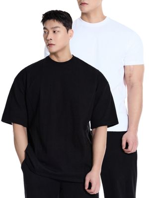 [SET] 특양면 무지 오버핏 반팔 티셔츠 + 특양면 무지 머슬핏 반팔 티셔츠