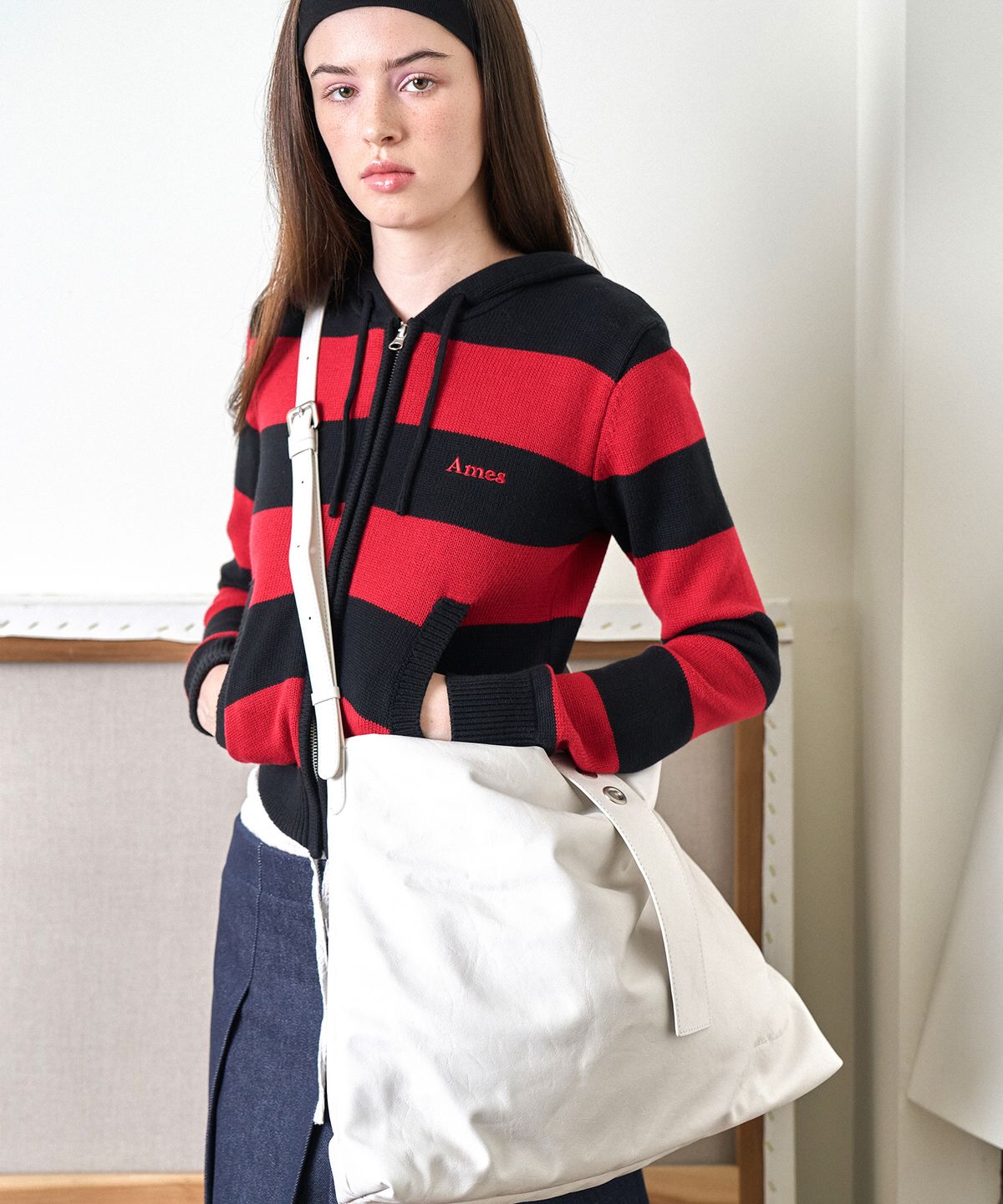 아메스 월드와이드(AMES-WORLDWIDE) SOFT LEATHER LARGE BAG IVORY