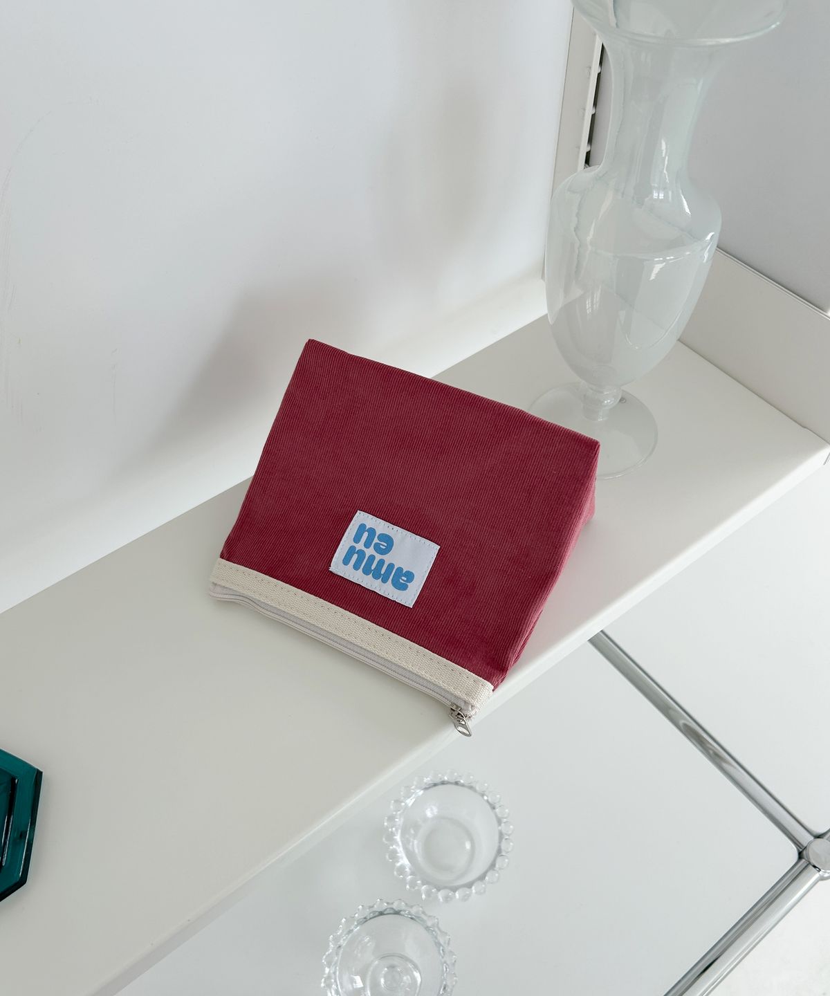 아무이유(AMUEU) 코듀로이 브릭 핑크 파우치 CORDUROY BRICK PINK POUCH M/L