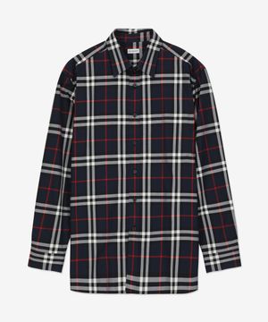 체크 코튼 레귤러핏 셔츠 - 네이비 / 8073215