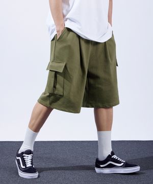 헤비듀티 원턱 카고 트레이닝 반바지 카키