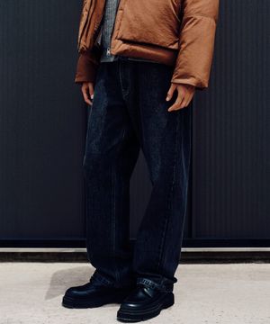 Washed Wide Denim Pants Black