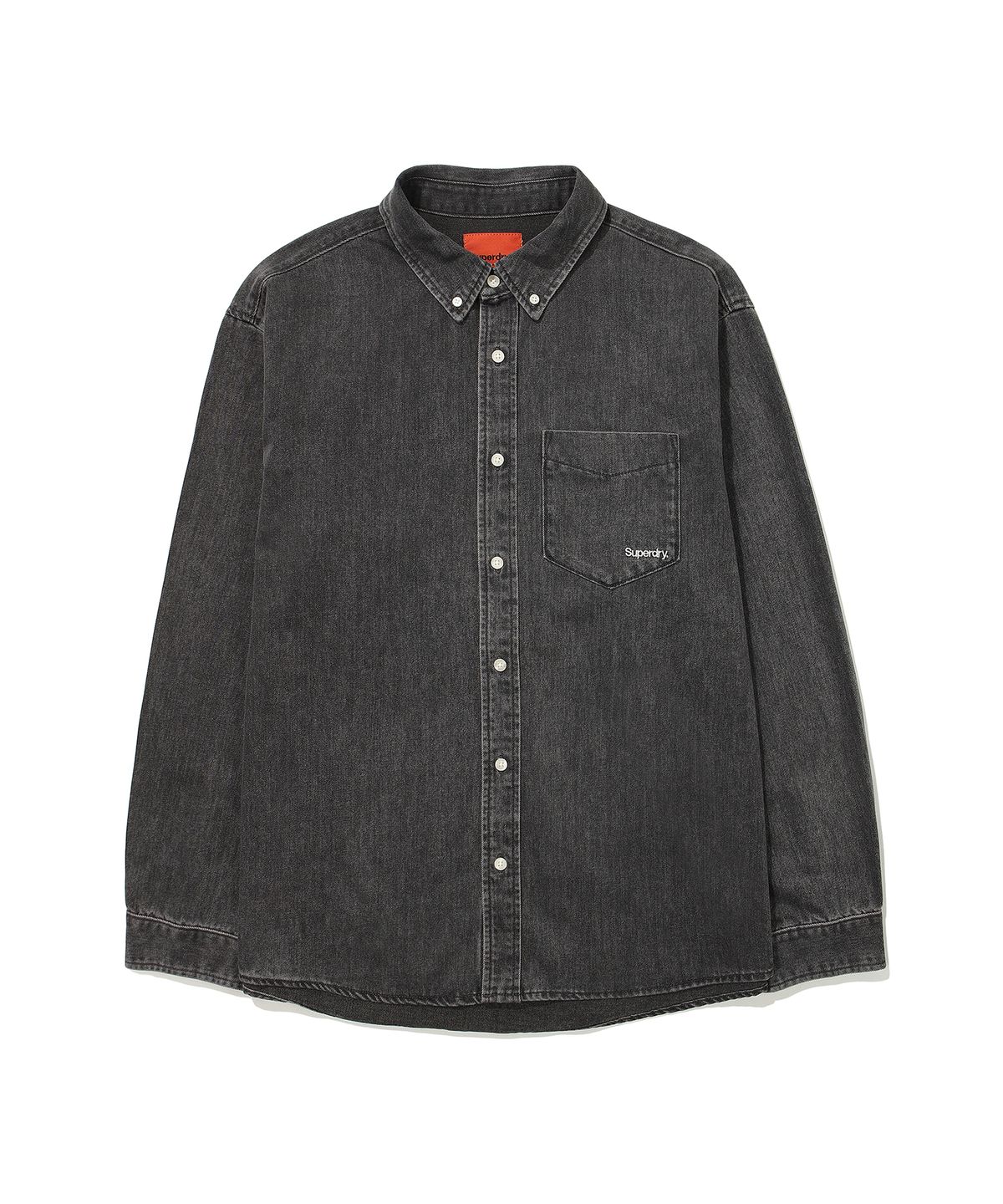슈퍼드라이(SUPERDRY) 에센셜 세미 오버핏 데님 셔츠 블랙