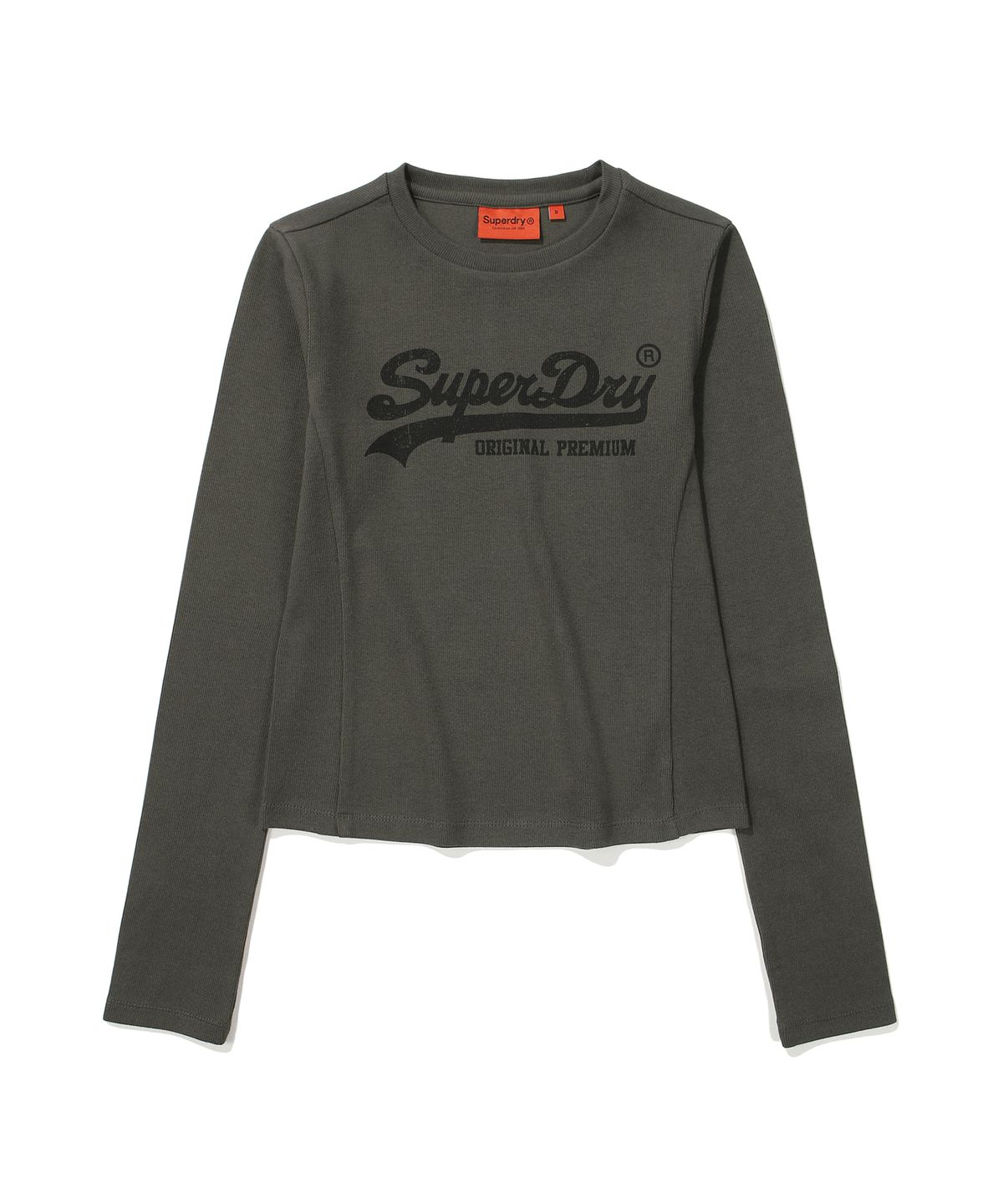 슈퍼드라이(SUPERDRY) W 빈티지 빅 로고 크롭 긴팔 티셔츠 다크그레이
