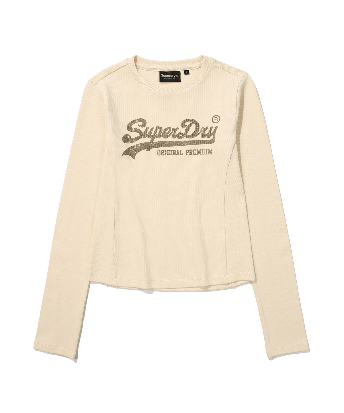 슈퍼드라이(SUPERDRY) W 빈티지 빅 로고 크롭 긴팔 티셔츠 아이보리