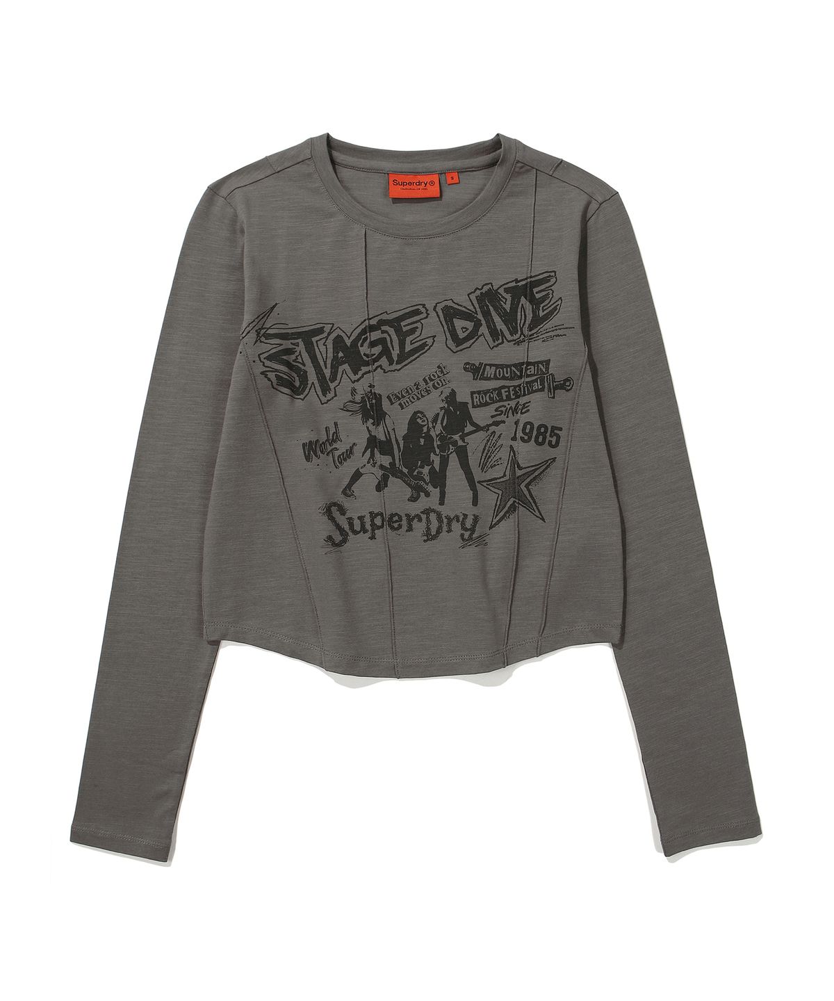 슈퍼드라이(SUPERDRY) W 브리티쉬 핀턱 크롭 긴팔 티셔츠 다크그레이