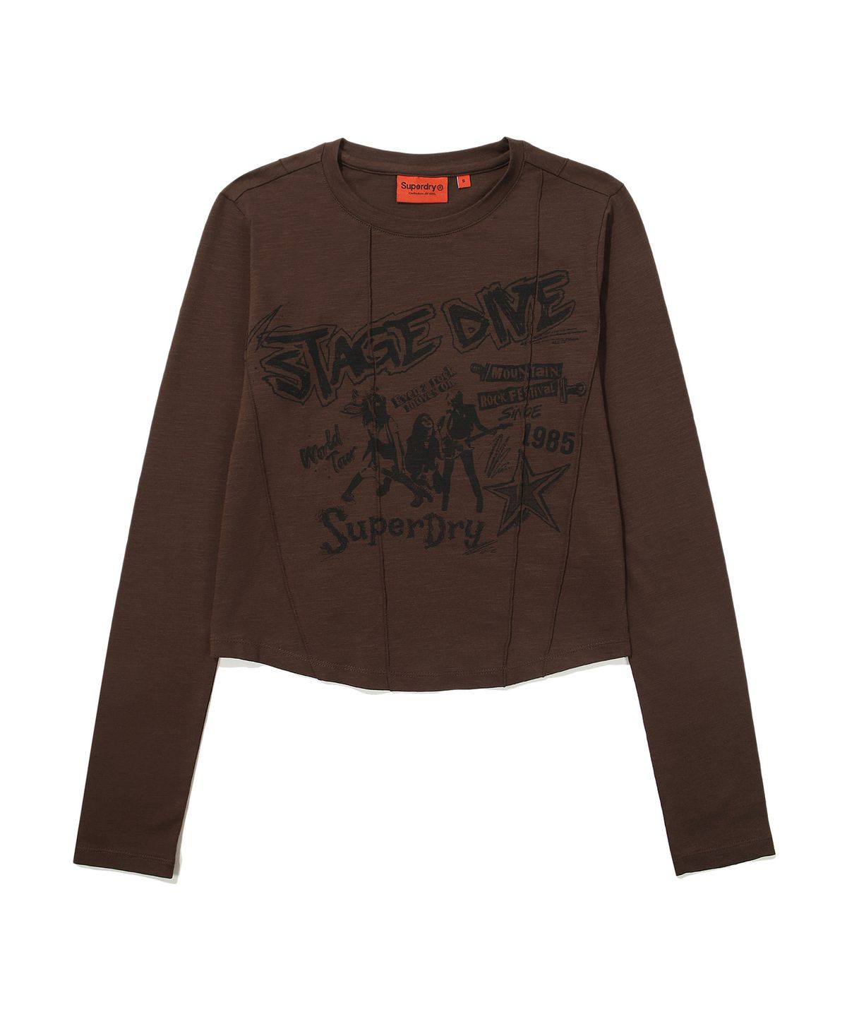 슈퍼드라이(SUPERDRY) W 브리티쉬 핀턱 크롭 긴팔 티셔츠 브라운