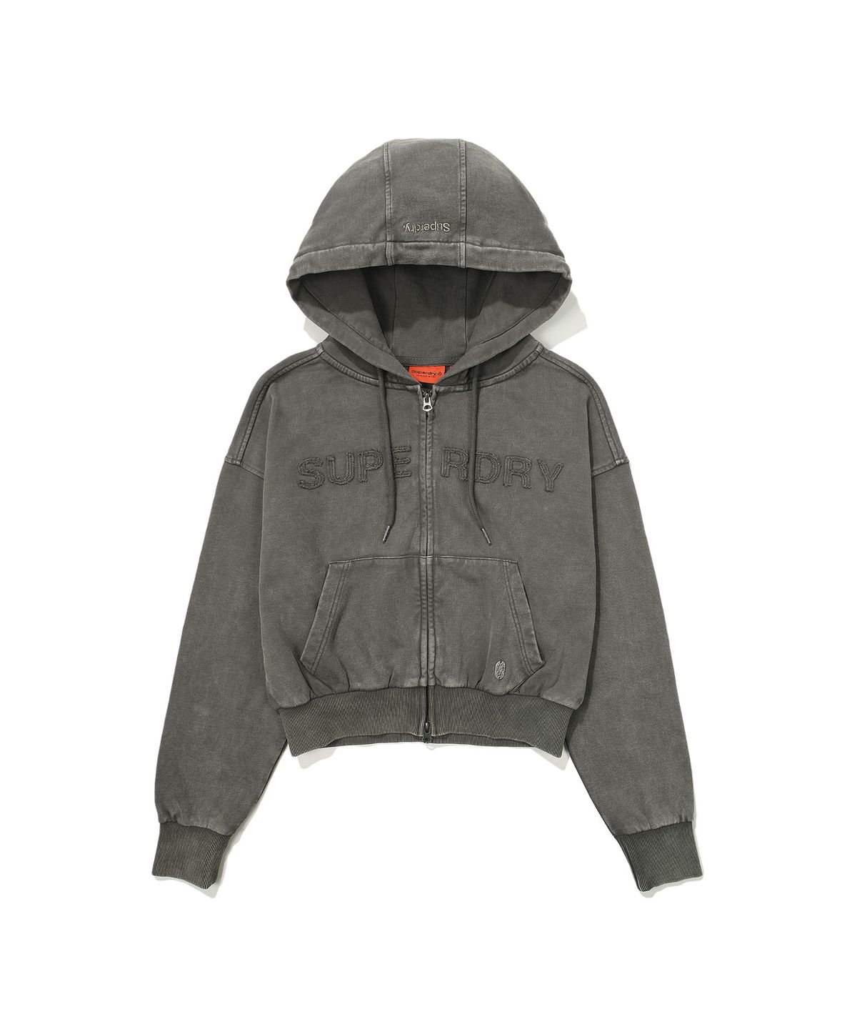 슈퍼드라이(SUPERDRY) W 빈티지 가먼트 워싱 크롭 후드 집업 다크그레이