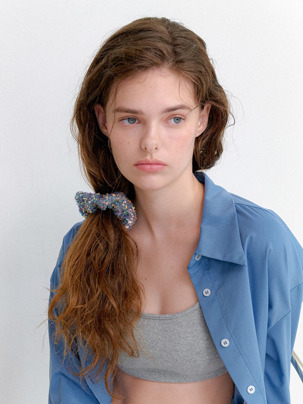 오블라(OVLA) sequin mini scrunchie_aurora HS021