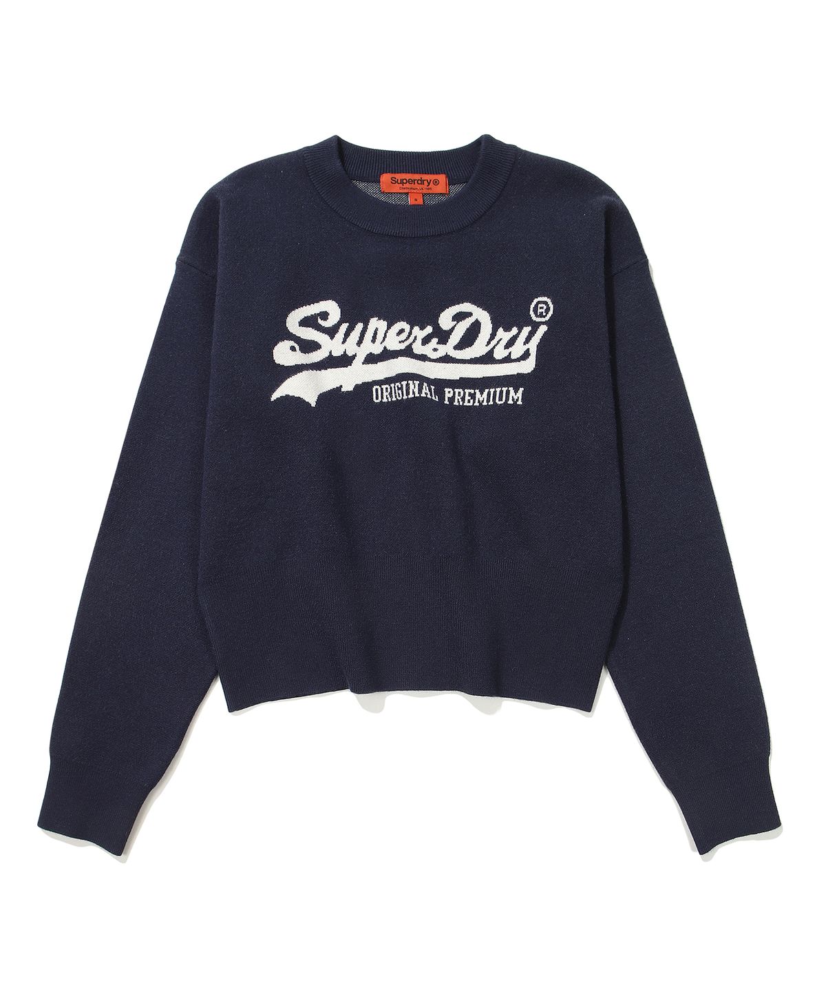 슈퍼드라이(SUPERDRY) W 에센셜 크롭 니트 네이비