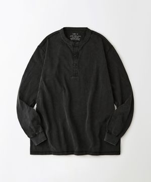 HENLEY NECK LONG SLEEVE TEE_VINTAGE CHARCOAL