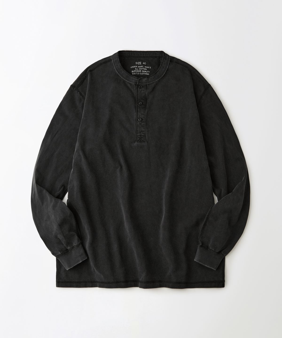 아웃스탠딩(OUTSTANDING) HENLEY NECK LONG SLEEVE TEE_VINTAGE CHARCOAL
