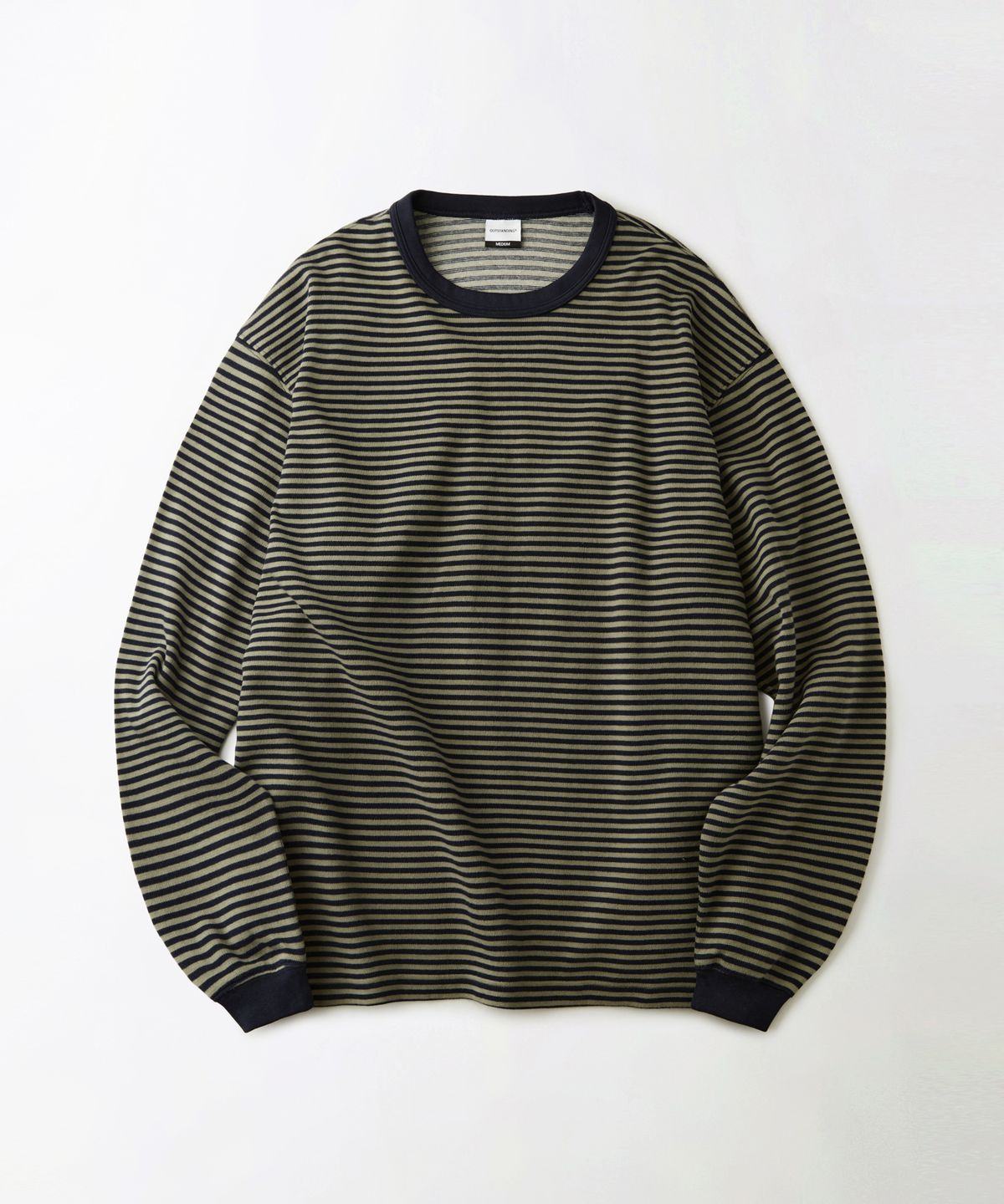 아웃스탠딩(OUTSTANDING) STRIPE CREW NECK LONG SLEEVE TEE_OLIVE/NAVY