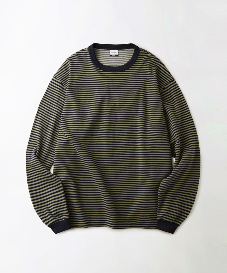 STRIPE CREW NECK LONG SLEEVE TEE_OLIVE/NAVY