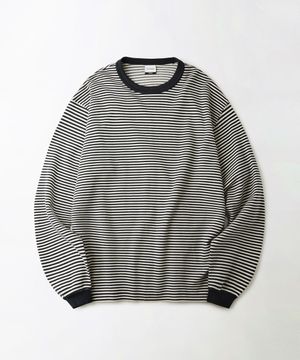 STRIPE CREW NECK LONG SLEEVE TEE_IVORY/NAVY