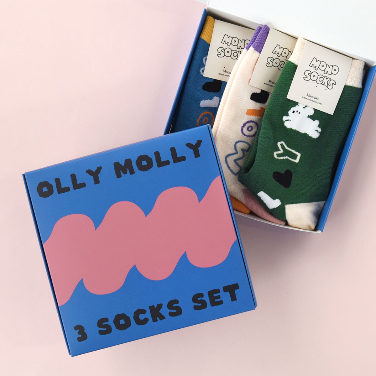 모노라이크(MONOLIKE) 모노삭스 3pcs 기프트 세트 - 올리몰리 이니셜