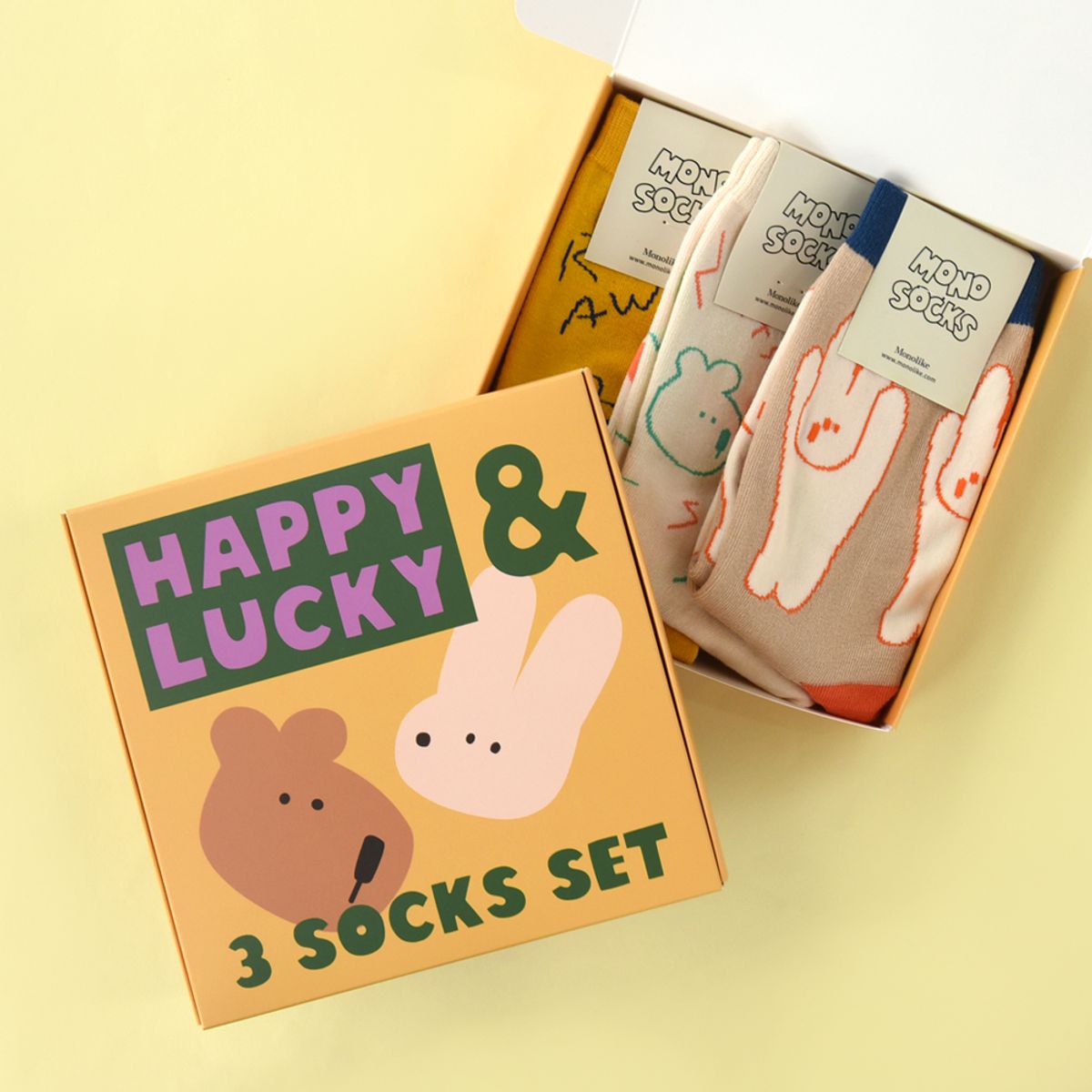 모노라이크(MONOLIKE) 모노삭스 3pcs 기프트 세트 - 해피앤럭키 브라이트