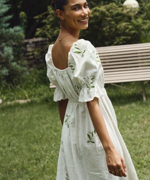 릴리 원피스 린넨 100% 은방울꽃 자수