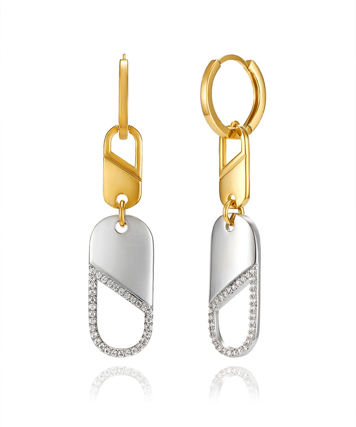 엘르주얼리(ELLEJEWELRY) Urban 14K Goldpin 콤비 드롭 원터치 귀걸이 ELGPEE391