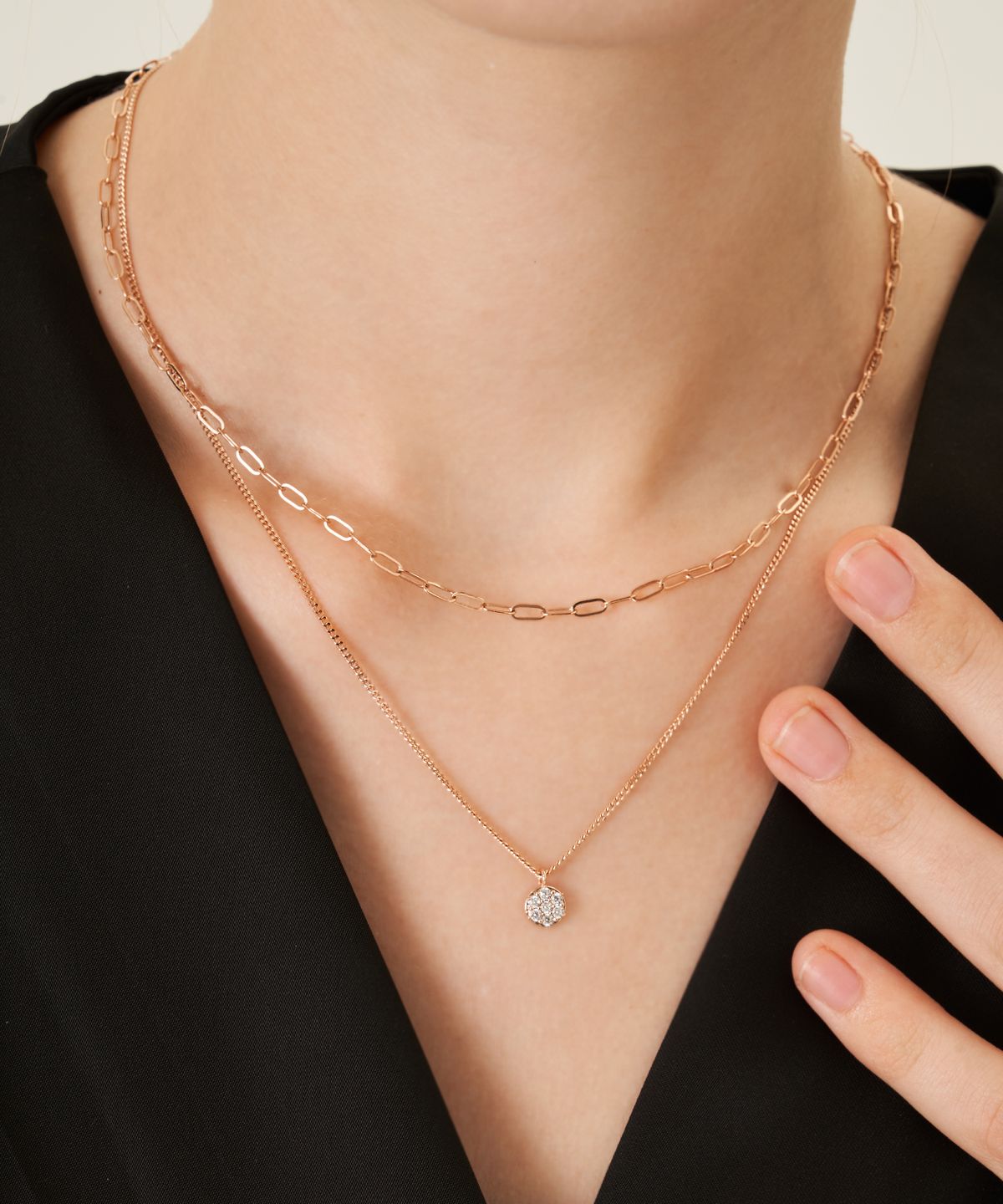 엘르주얼리(ELLEJEWELRY) 체인 레이어드 블링 목걸이 ELBRNN143