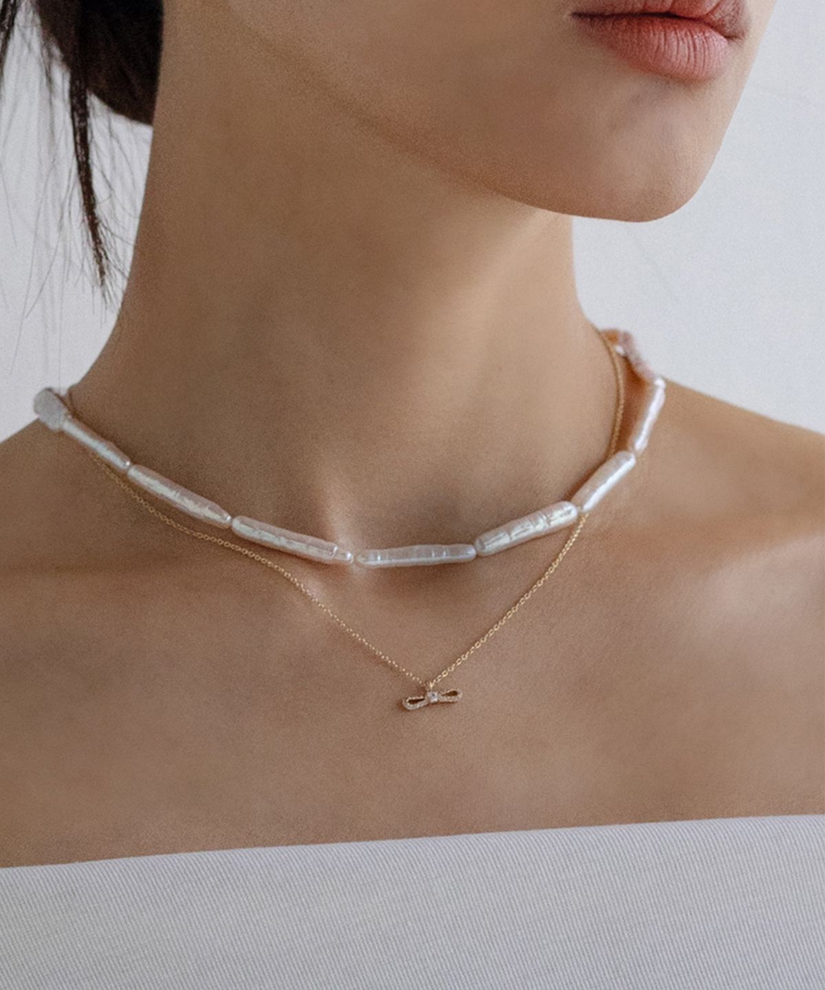 해로(HAERO) 14k 담수 스틱 진주 초커 목걸이