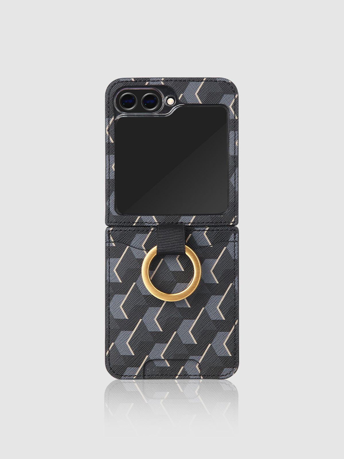 디자인스킨(DESIGNSKIN) 갤럭시Z플립6 링 그립 포켓 케이스 ver.2 - 모노그램 블랙