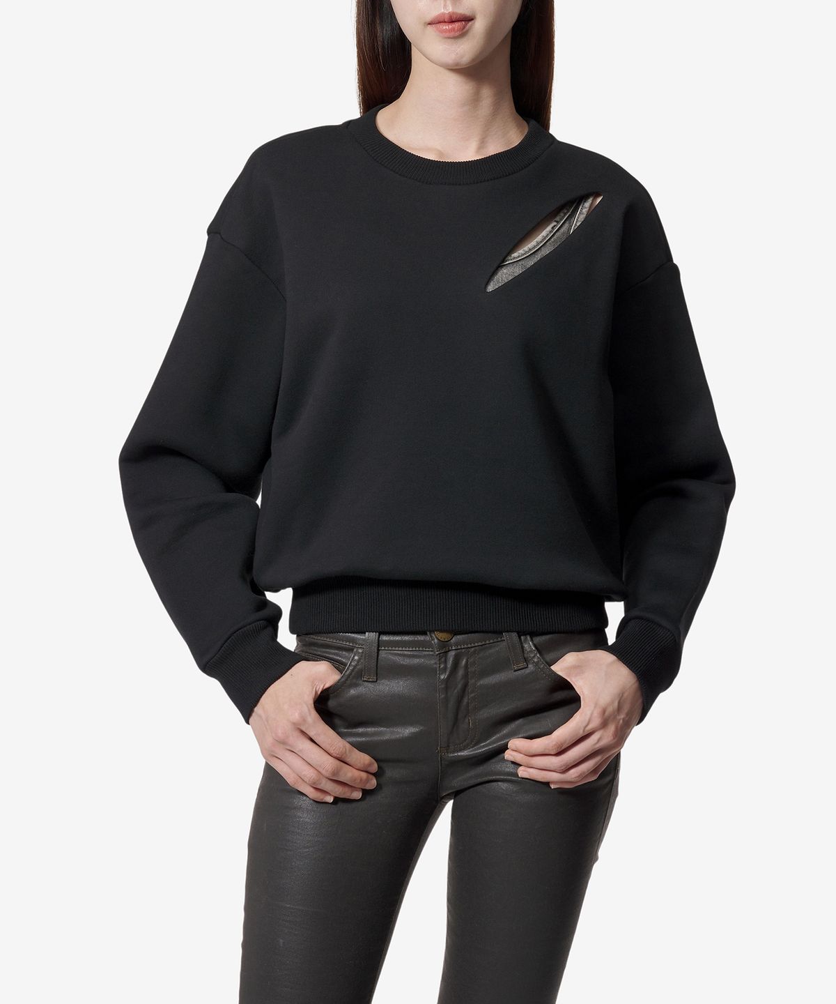 알렉산더 맥퀸(ALEXANDER McQUEEN) 슬래시 디테일 맨투맨 - 블랙 / 794769QLAC81000