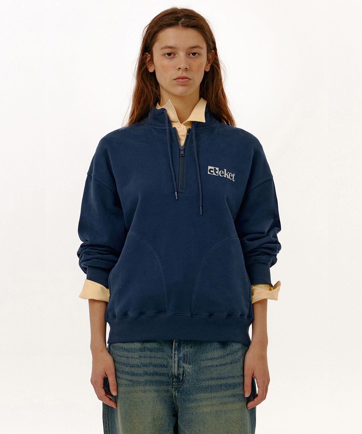 테켓(TEKET) Plan Half Zip-Up Sweatshirt Navy