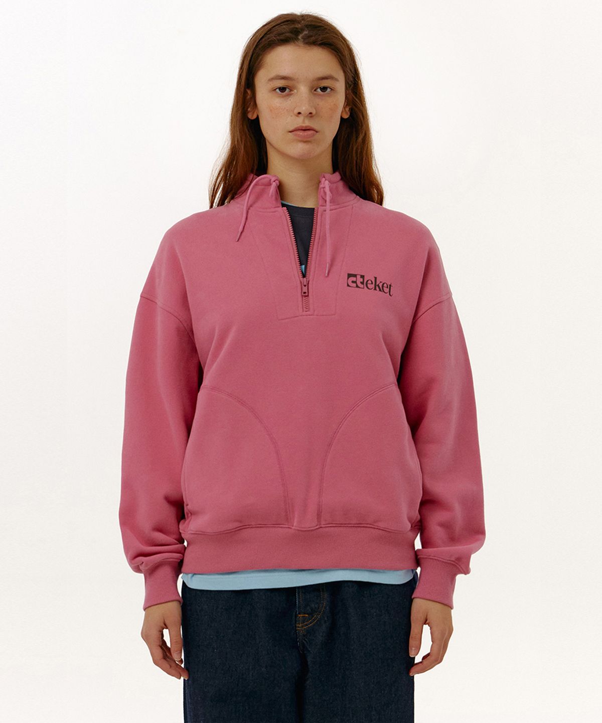 테켓(TEKET) Plan Half Zip-Up Sweatshirt Pink