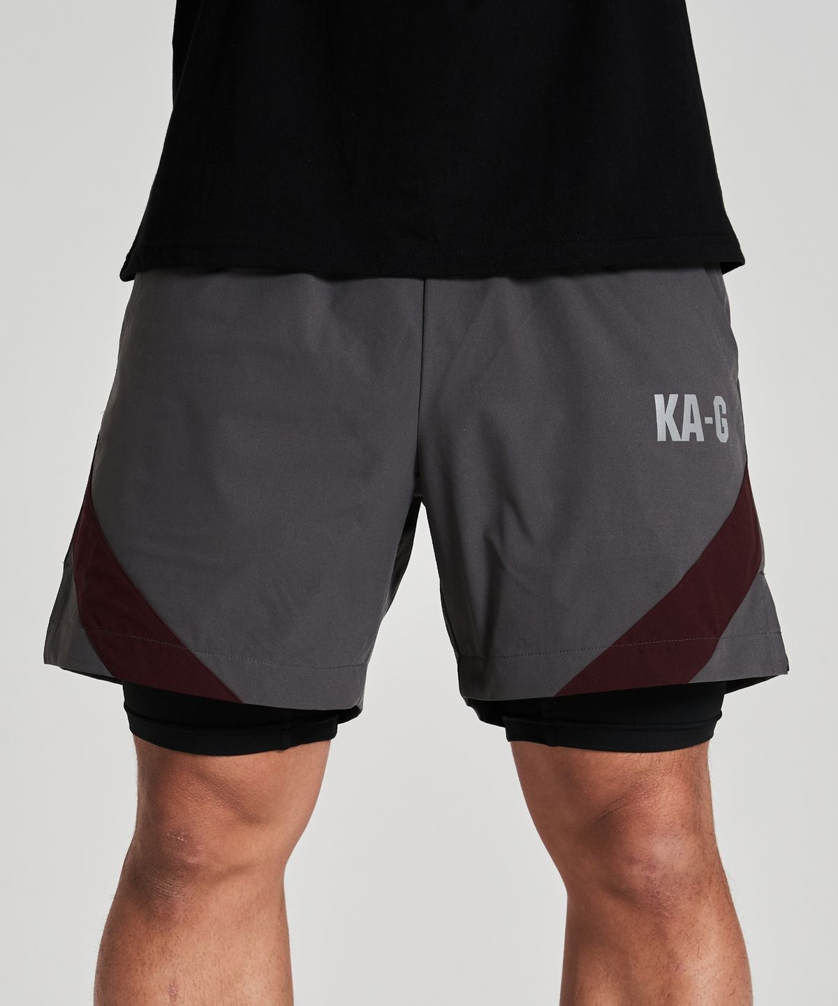 카키그라도(KHAKI GRADO) PFU 투인원 배색 쇼츠 (Gray-Burgundy)