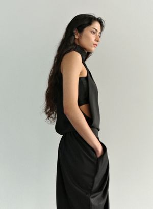 high neck black blouse